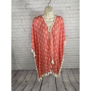 Anthropologie Z&L Pink Pineapple Lightweight Tassled Kaftan Style Cover Up S